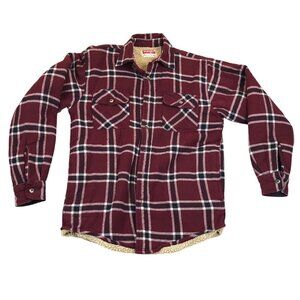 Wrangler Mens Shirt Jacket Small Flannel Red Plaid Sherpa Lined Warm Cozy Winter